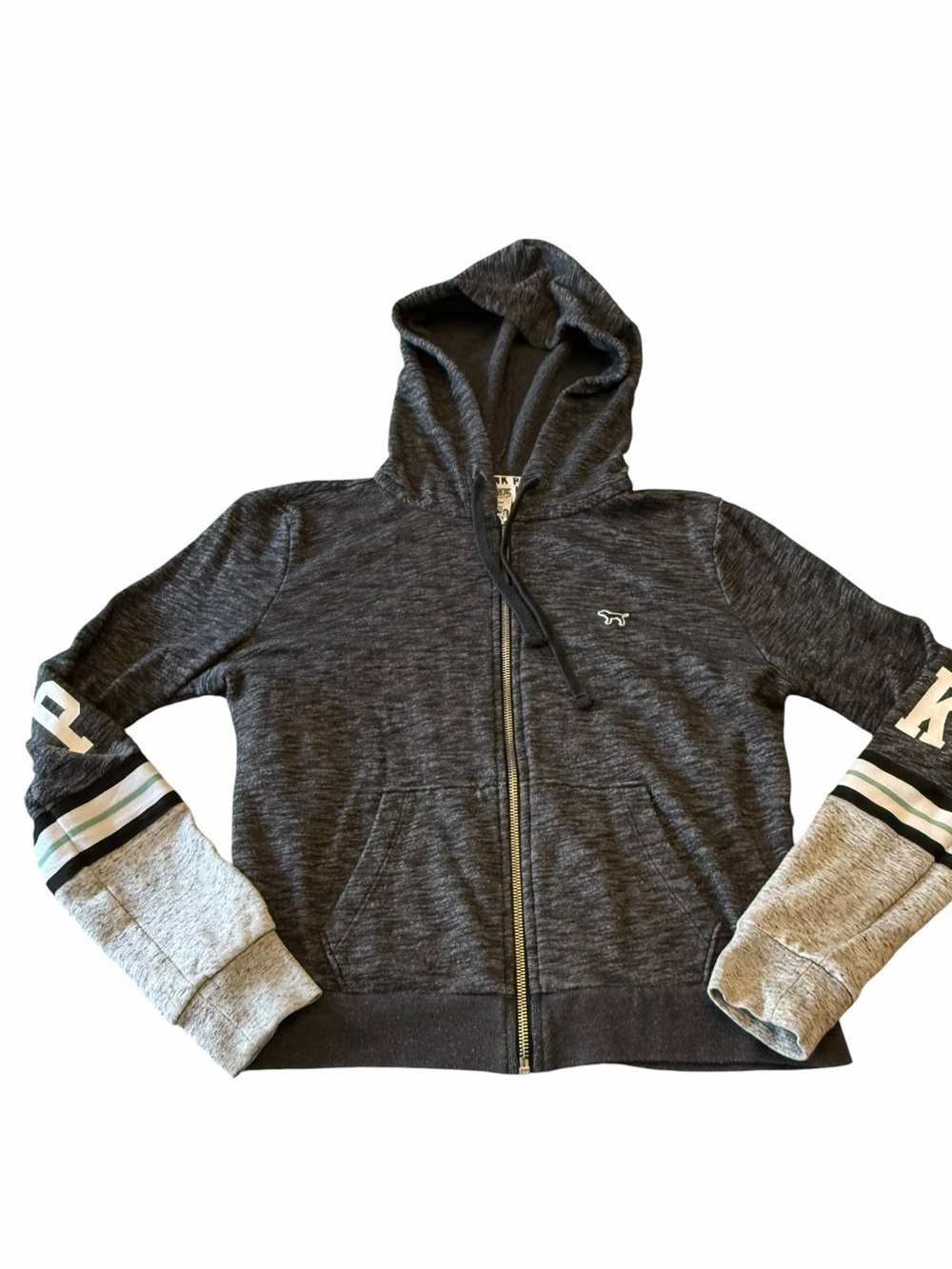 VICTORIA’S SECRET PINK Hooded Zip Up Sweatshirt Two Tone Grey Size SMALL